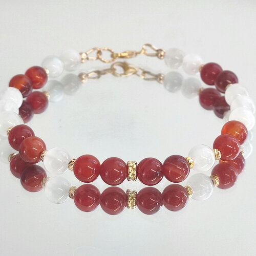 Bracelet en perles de pierre de lune et cornaline sur gold filled