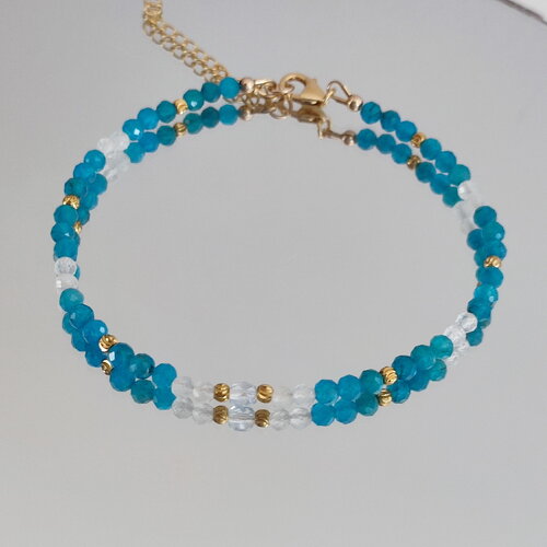 Bracelet de cheville en apatite bleue et pierre de lune gold filled ajustable