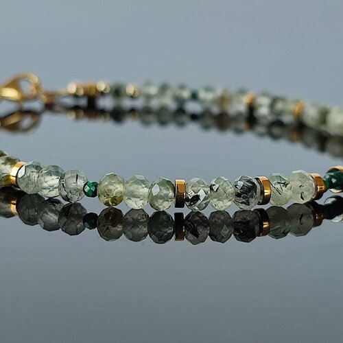Bracelet en perles de prehnite et malachite gold filled