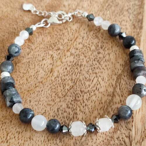 Bracelet pierre de lune facettée et labradorite en argent 925