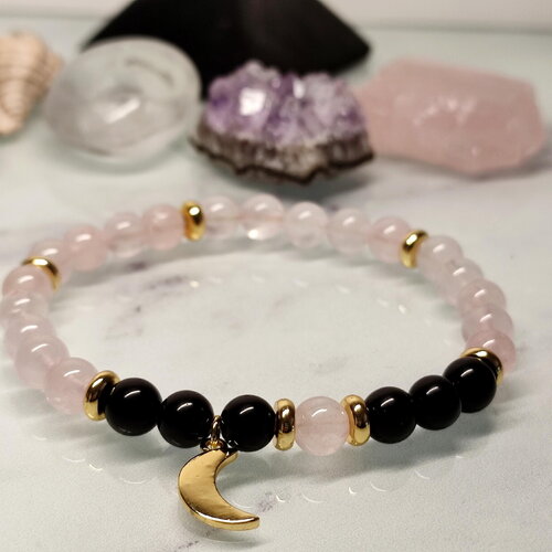 Bracelet quartz rose et obsidienne noire