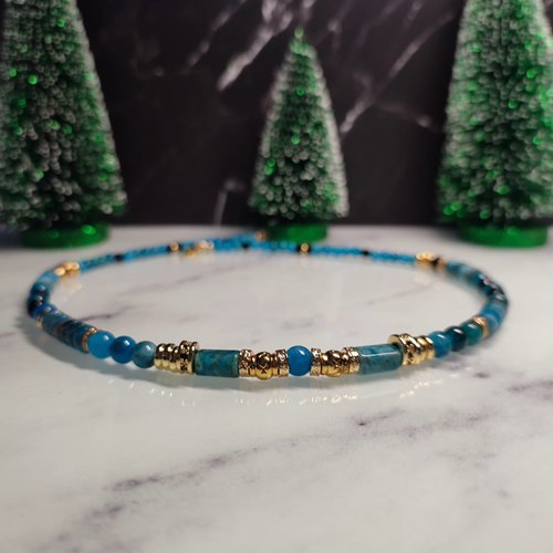 Collier apatite onyx noir heishi et perles sur gold filled