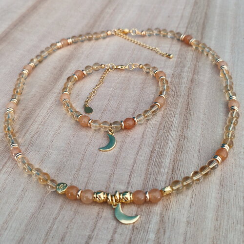 Parure de bijoux citrine aventurine or - bracelet collier femme en plaqué or 18k