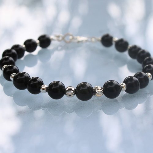 Bracelet obsidienne œil céleste perles
