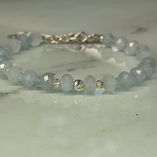 Bracelet aigue-marine facettée et argent 925