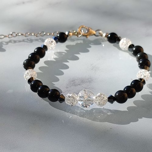 Bracelet obsidienne noire en argent 925 – protection et ancrage