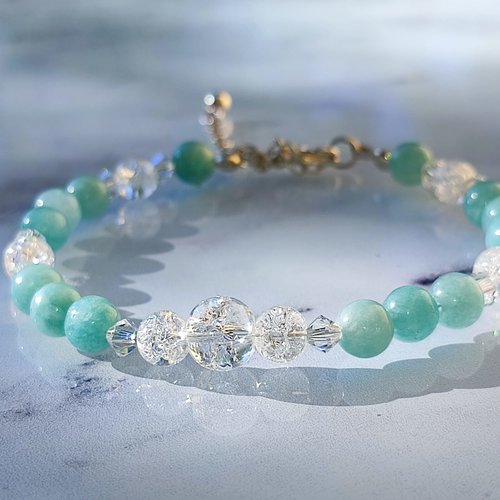 Bracelet en jade vert de birmanie et quartz craquelé