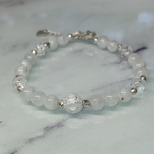 Bracelet en pierre de lune et cristal de roche craquelé sur argent 925