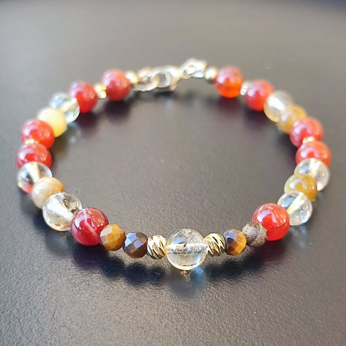 Bracelet cornaline, citrine, œil de tigre sur gold filled