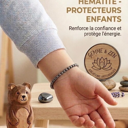 Bracelet enfant hématite 6mm - bijou protection enfant pierres naturelles - bracelet élastique calme ancrage - cadeau