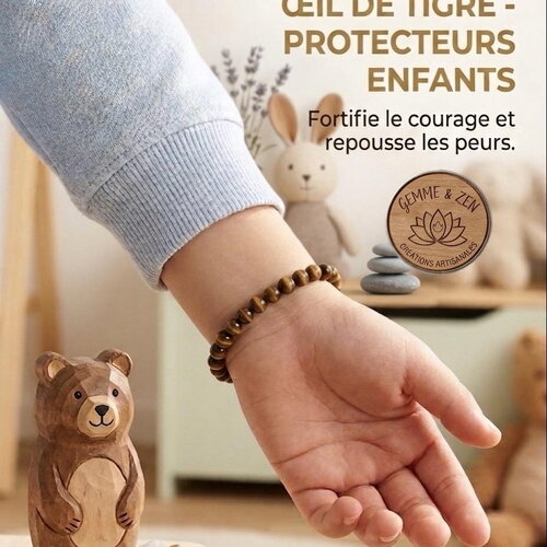 Bracelet enfant œil de tigre 6mm - bijou protection enfant pierres naturelles - bracelet élastique calme courage - cadeau gemme et zen