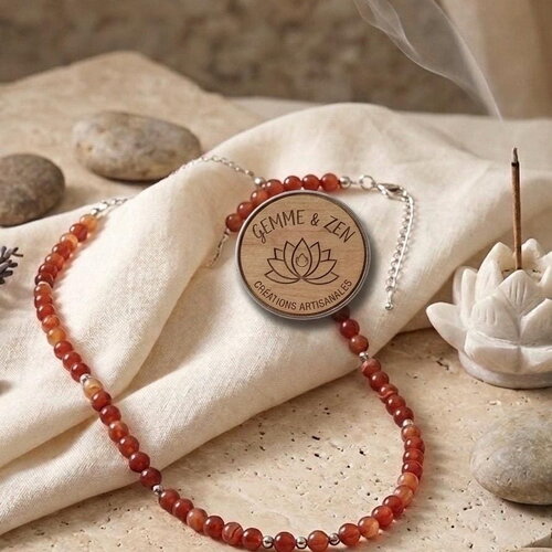 Collier en cornaline agate rouge - perles 6 mm &amp; fermoir argenté 55 cm. magnifique cadeau femme