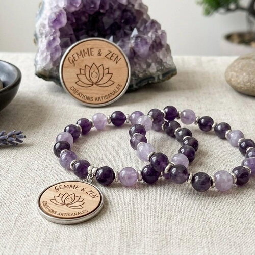 Bracelet en améthyste aaa véritable 8mm, bracelet perles violettes en pierre naturelle, bijou lithothérapie équilibre et sérénité