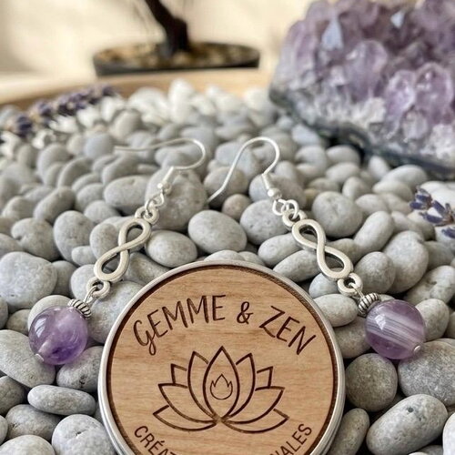 Boucles d'oreilles améthyste aaa et infini en plaqué argent, bijoux pierre naturelle violette, cadeau pour elle, style bohème chic