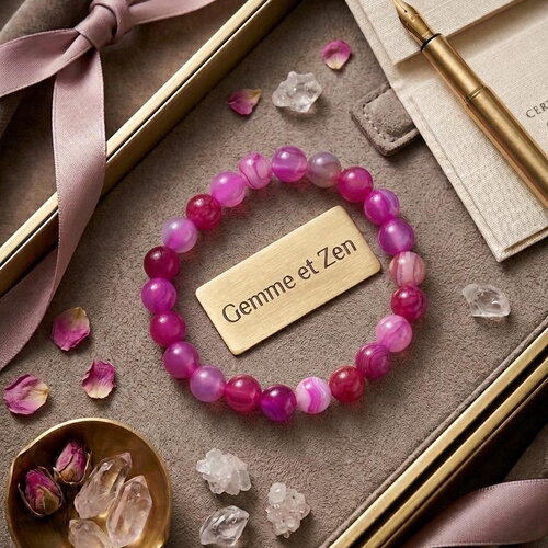 Bracelet agate rose aaa 8mm • pierre naturelle lithothérapie • bracelet extensible féminin et élégant • création artisanale