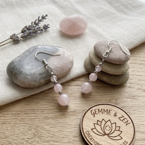 Boucles d'oreilles trio de quartz rose et plaqué argent - 4, 6 et 8 mm
