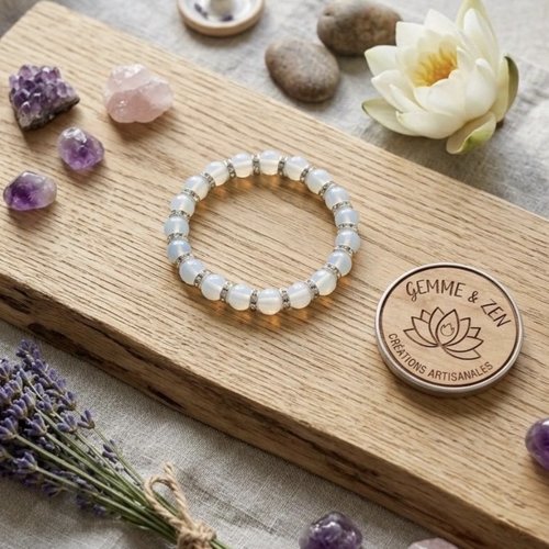 Bracelet opaline & strass perle 8 mm