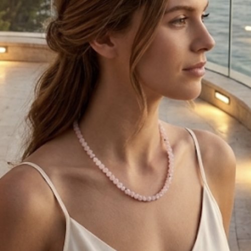 Collier choker en quartz rose naturel – perles 8 mm & longueur réglable (60 cm)