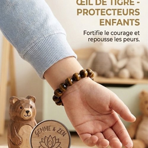 Bracelet protection enfant en œil de tigre 8mm - bracelet perles naturelles pour fille et garçon - bijou protecteur et confiance en soi