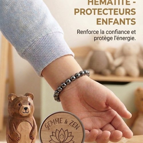 Bracelet hématite enfant 8mm - bracelet protection et confiance en soi - bijou lithothérapie enfant - cadeau protection énergie