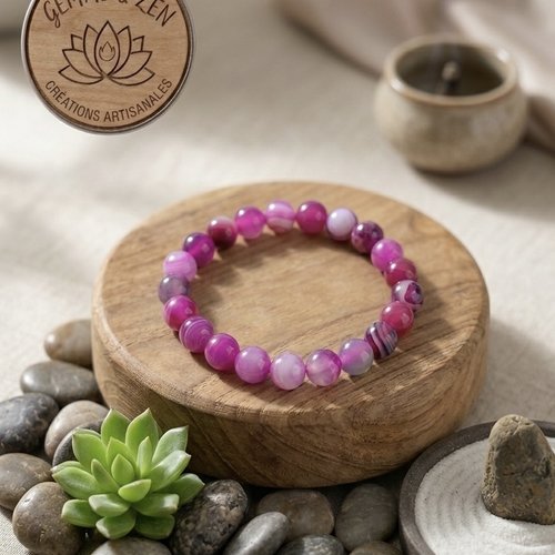 Bracelet en agate rose fushia de qualité aaa – douceur et éclat féminin perles 8 mm