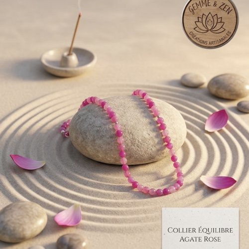 Collier "équilibre" en agate rose – perles de 6 mm & création artisanale