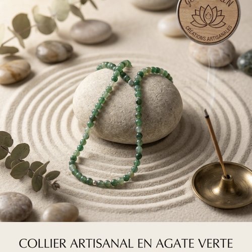 Collier artisanal en agate verte – sérénité & nature (perles 6 mm)