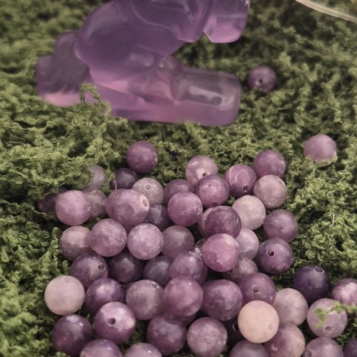 Perle en lépidolite 6 mm de madagascar – qualité a – rondes polies