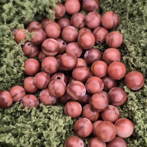 Perles en bois fossile rouge 6 mm d’indonésie – qualité a – rondes polies