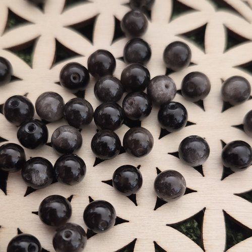 Perles en obsidienne argentée 6 mm du mexique – qualité aa – rondes polies