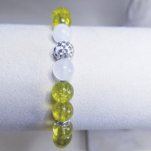 Bracelet perles en quartz cristal coloré et jade blanc