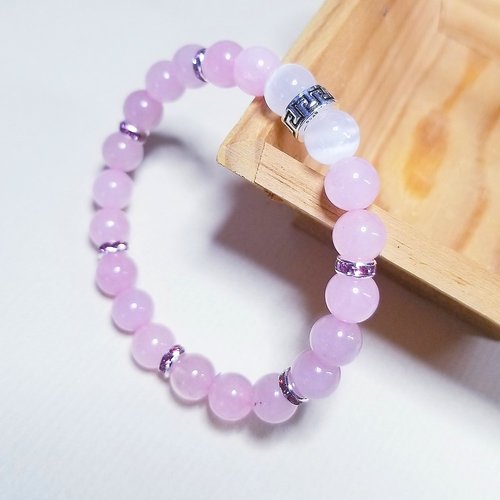 Bracelet perles en quartz rose et sélénite