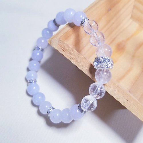 Bracelet perles en aigue-marine et quartz cristal