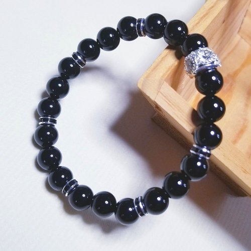 Bracelet perles en obsidienne noire