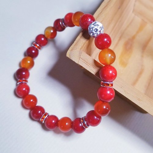 Bracelet perles en jaspe rouge et cornaline