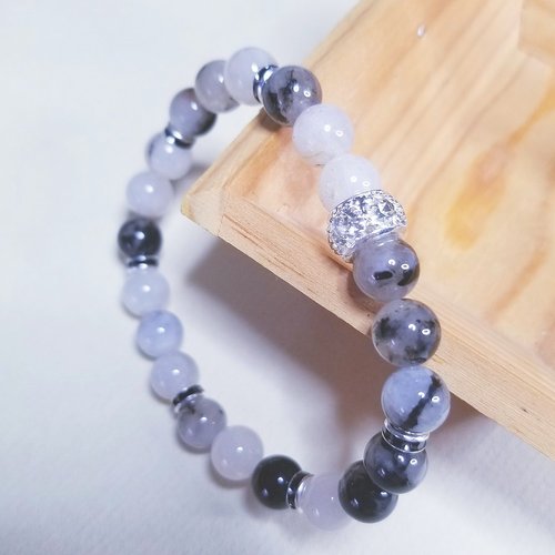 Bracelet perles en quartz rutile noir