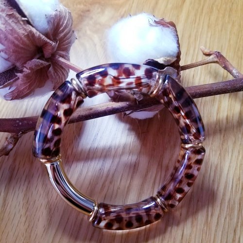 Bracelet jonc perles tubes  leopard