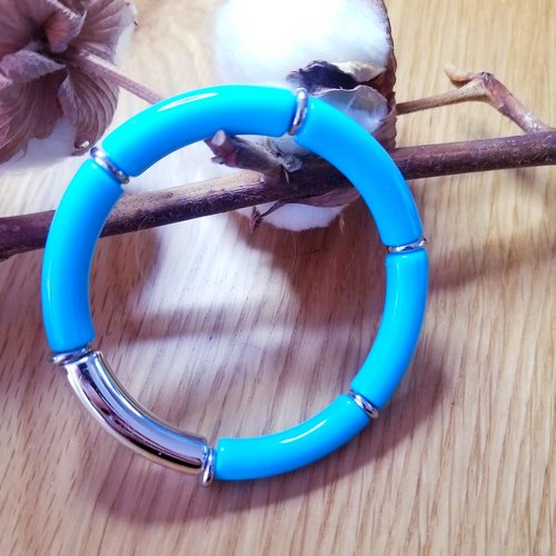 Bracelet jonc perles tubes  bleu turquoise