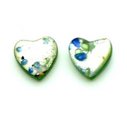  perle cœur 12 mm vert/argenté x 2 