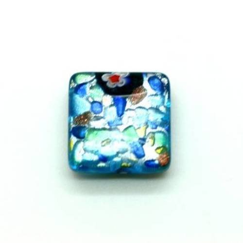  perle carré 14 mm bleu turquoise/argenté x 1 