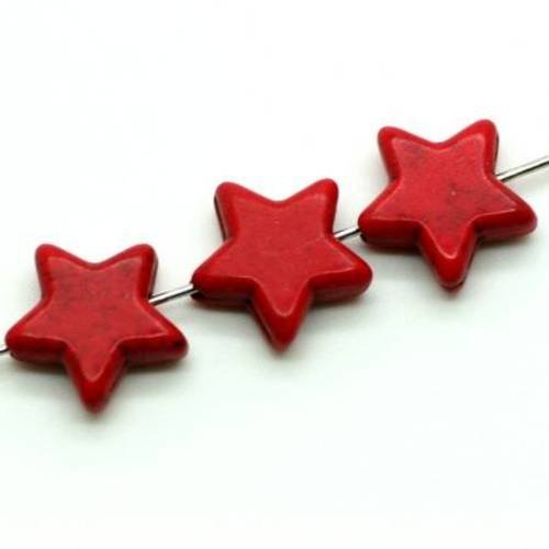  perle étoile en howlite rouge 15 mm x 4 