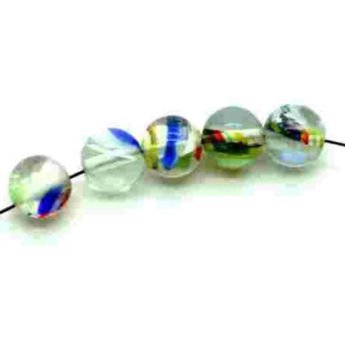 perle en verre ronde 8 mm argenté multicolor x 5 