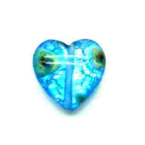  perle cœur 17 mm bleu/argenté x 2 