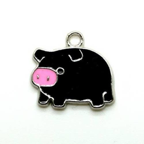 Breloque pendentif cochon noir 18x20 mm x 1 