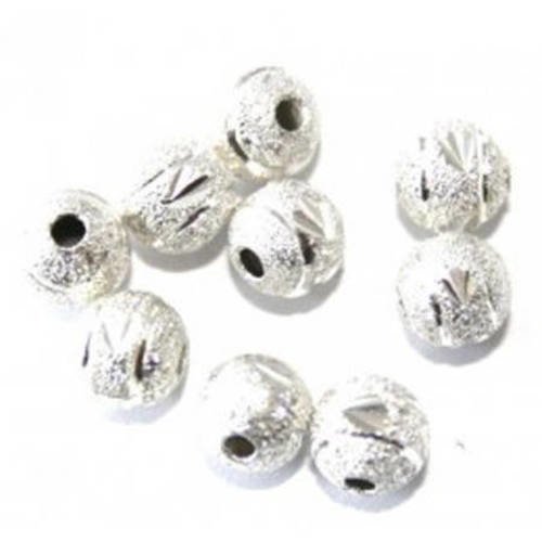 Perle décorée brillante métal 6 mm argenté x 5 