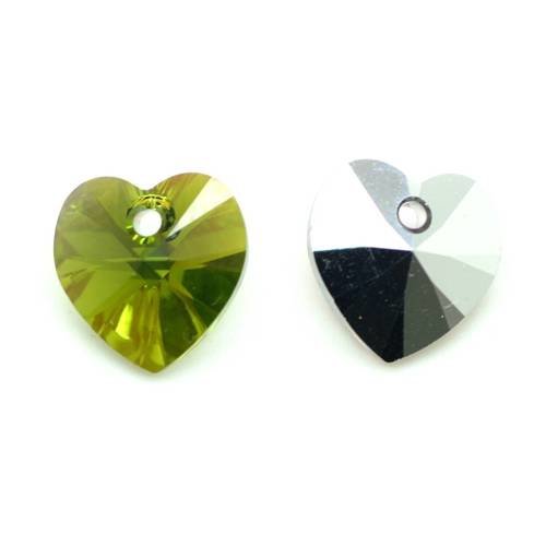 Pendentif cœur en cristal autrichien vert olive 10x10 mm x1 