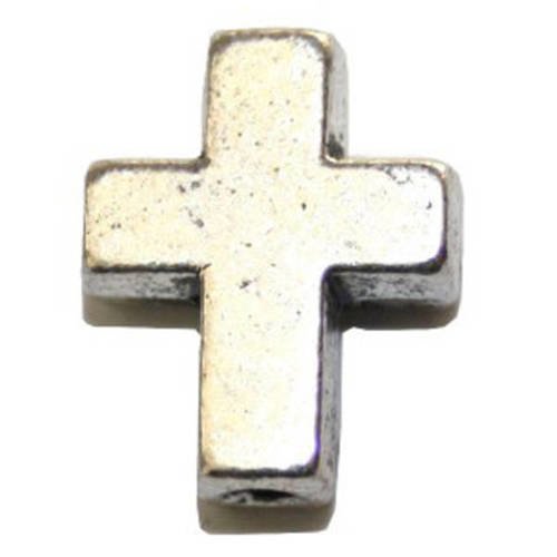  perle croix métal 14 mm argenté vieilli x 2 