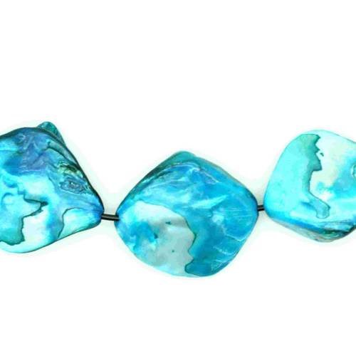 Perle de coquille teint  15~23x13~20 mm bleu turquoise x 4 