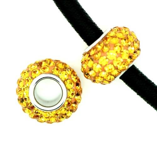 Perle européenne cristal topaze et cœur d'argent 11 mm   x 1 
