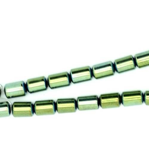  perle hématite cylindre vert bleuté  5x4 mm x 20 